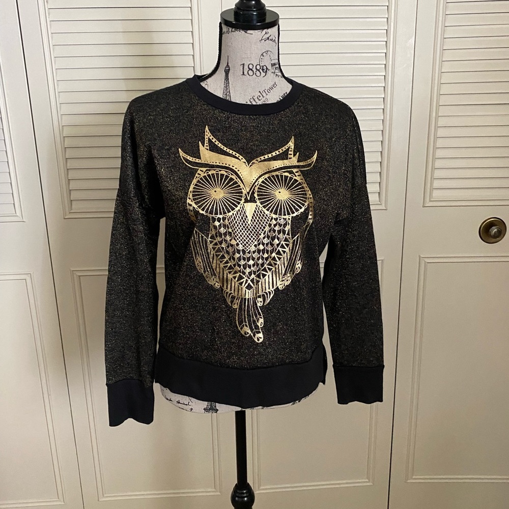 L.O.L  black gold foil large owl graphic sweatshirt